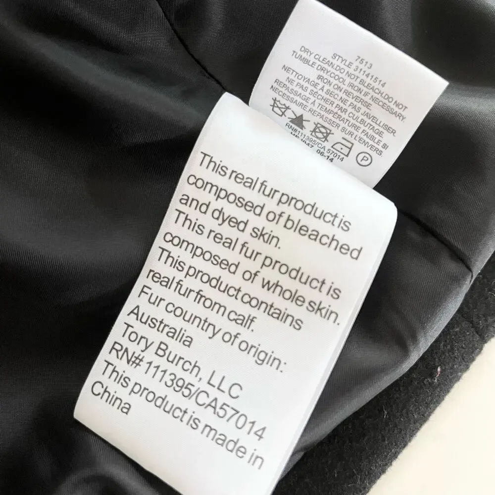 Tory Burch Peggy Calf Half Trimmed Wool Blend Jacket Black Women's Size 12